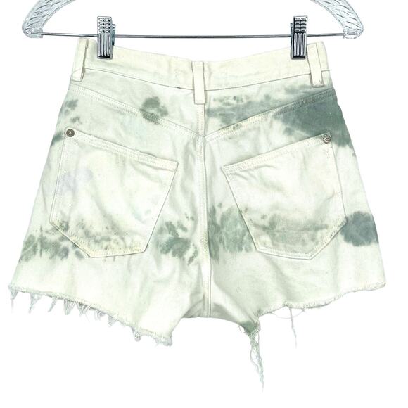 Zara Button Fly High Waisted Jean Shorts White Green Distressed Size 2 - Picture 2 of 6